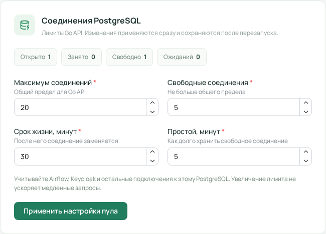 Настройки соединений PostgreSQL